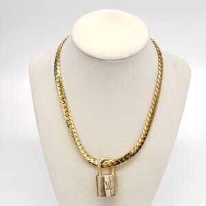Authentic Louis Vuitton Gold Padlock w/ Unbranded Fashion Stainless Steel Chain